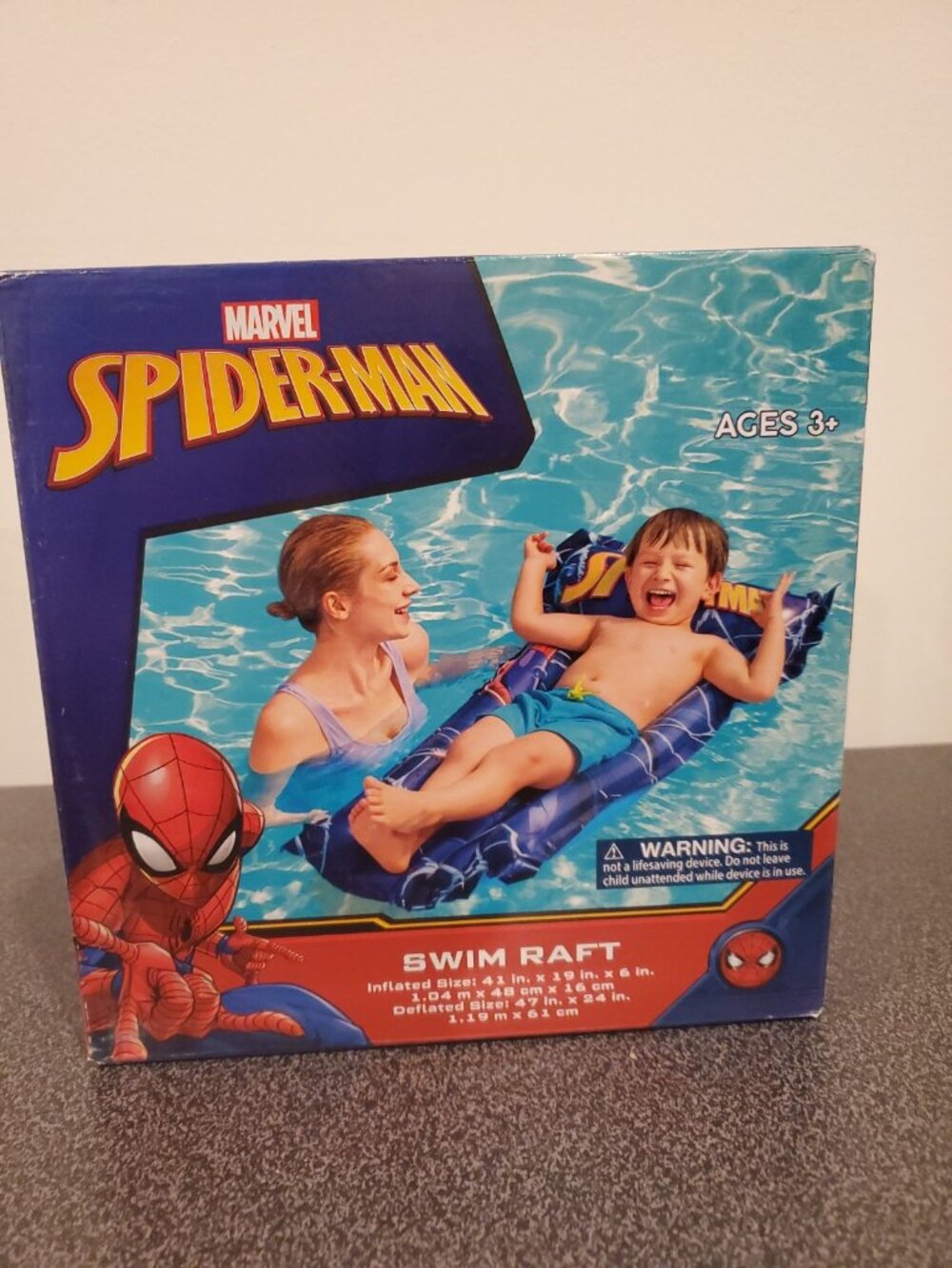 Marvel Spider-Man Kids Swim Raft Inflatable Pool Float 41x19in Ages 3+ New